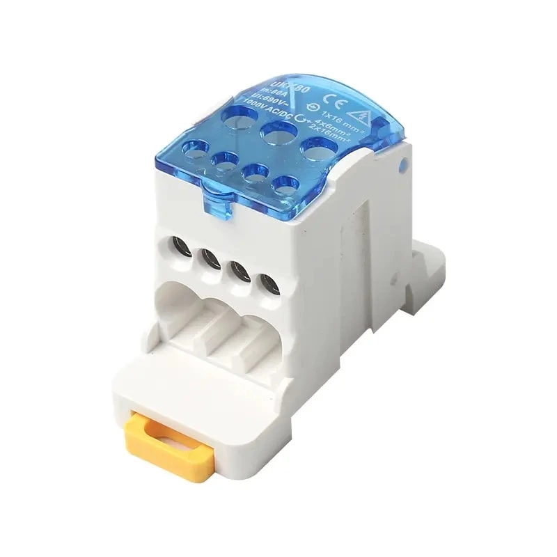 One-in And Multiple-out Rail Type Junction Box Ukk-80a Terminal Block Ground Busbar