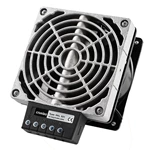 Fan heater HVL031 with power options of 100W, 150W, 200W, 300W, and 400W, equipped with an electrical cabinet and PTC dehumidifying heating plate.