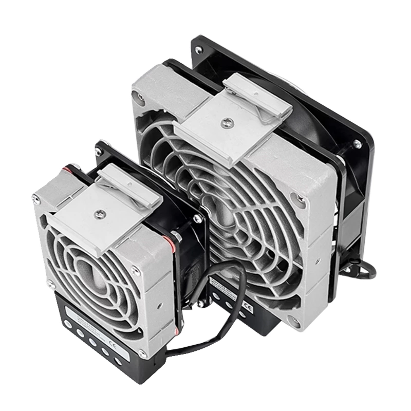 Fan heater HVL031 with power options of 100W, 150W, 200W, 300W, and 400W, equipped with an electrical cabinet and PTC dehumidifying heating plate.