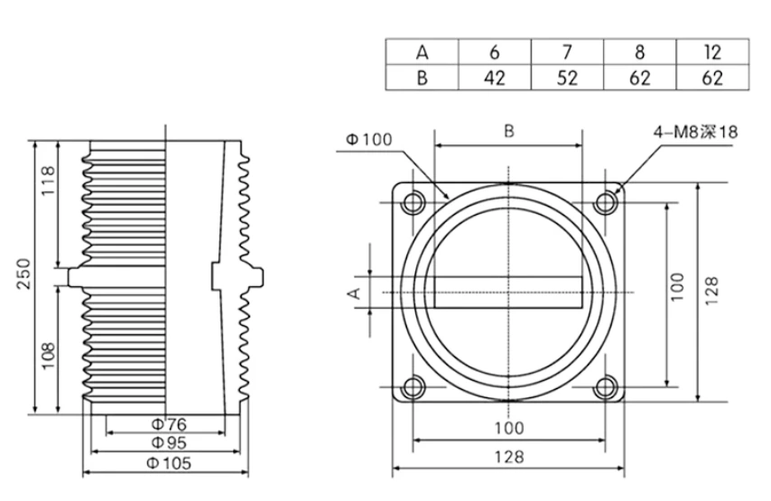 High-voltage center-mounted cabinet wall bushing TG1-10Q/100*100 ring network cabinet bus epoxy resin bushing 10~35KV