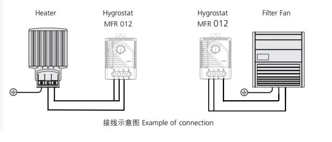 MFR012 mechanical humidity controller, rail-mounted cabinet temperature and humidity control switch, humidity adjustment