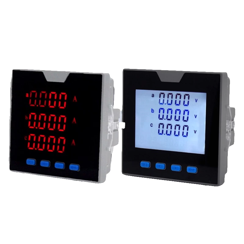 Three-phase multifunctional current, voltage, power, frequency electrical meter with digital display, intelligent LCD, and RS485 communication