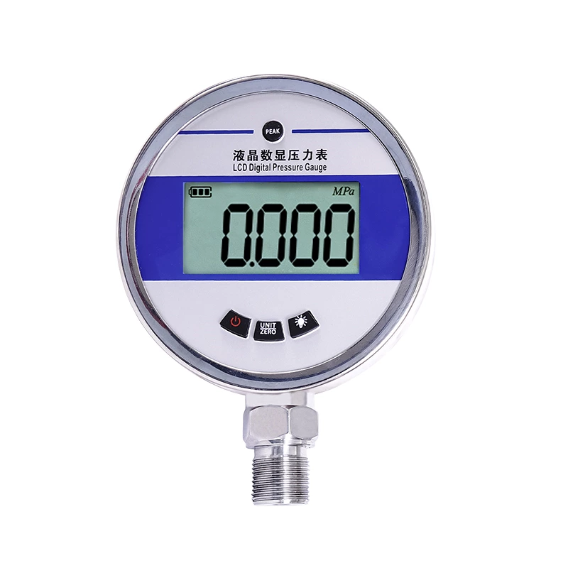 High-precision 0.2, 0.5 grade built-in battery intelligent electronic digital pressure gauge for oil, gas, water, and hydraulic systems with LCD display.