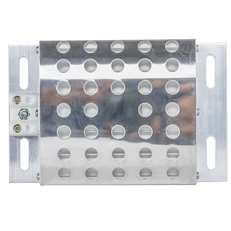 DJR (JRD) heater with protective cover, featuring a stainless steel mesh and an aluminum heating plate, suitable for distribution cabinets