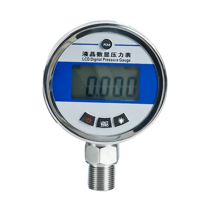 High-precision 0.2, 0.5 grade built-in battery intelligent electronic digital pressure gauge for oil, gas, water, and hydraulic systems with LCD display.
