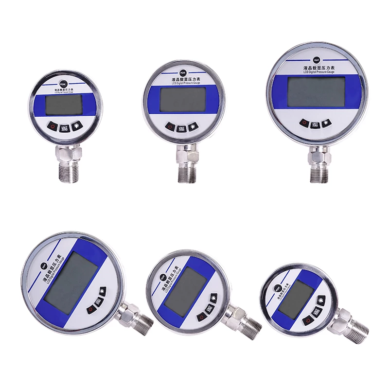High-precision 0.2, 0.5 grade built-in battery intelligent electronic digital pressure gauge for oil, gas, water, and hydraulic systems with LCD display.